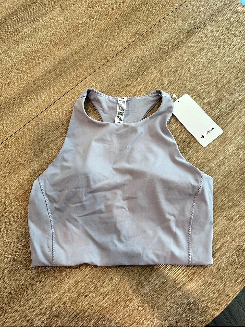 NWT Lululemon Swift Speed Cropped Tank in a soft lavender/gray shade, size 12.